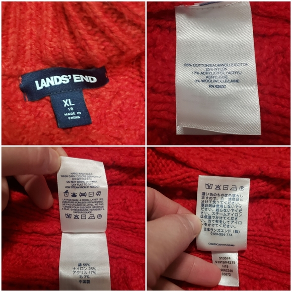 Lands' End True Red Mockneck Mixed Cable Knit Chunky Sweater Size XL - Picture 4 of 7
